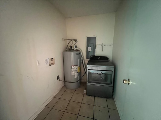 utilities featuring washer / clothes dryer, water heater, and electric panel