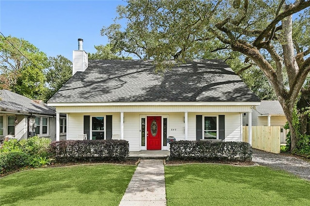 view of front of home with covered porch and a front yard