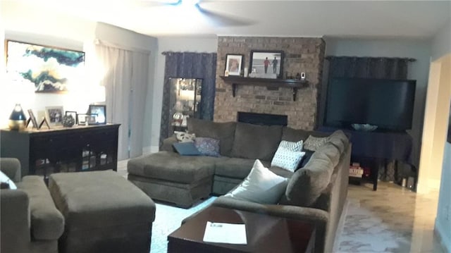 living room with ceiling fan