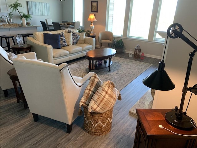 living room featuring dark hardwood / wood-style floors