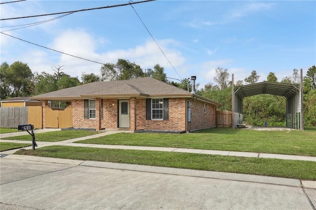 ranch-style home with a carport and a front yard