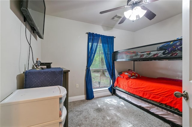 bedroom featuring carpet flooring and ceiling fan