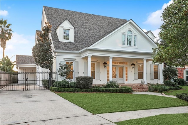 view of front of house featuring a front lawn and a porch