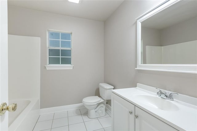 full bathroom with tile patterned flooring, bathtub / shower combination, vanity, and toilet