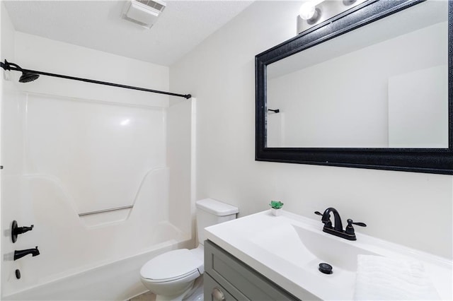 full bathroom with vanity, toilet, and shower / bathtub combination