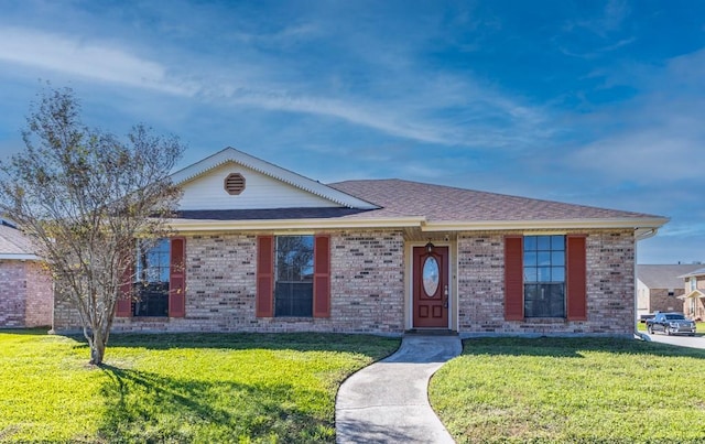 ranch-style house with a front lawn