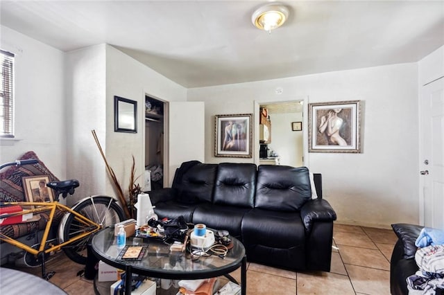 living room featuring light tile patterned floors