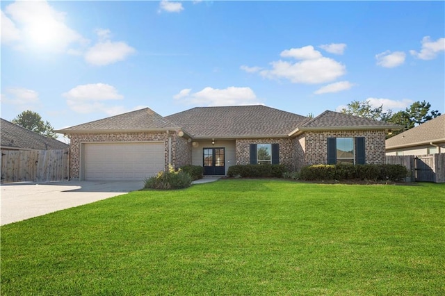 single story home with a front lawn and a garage