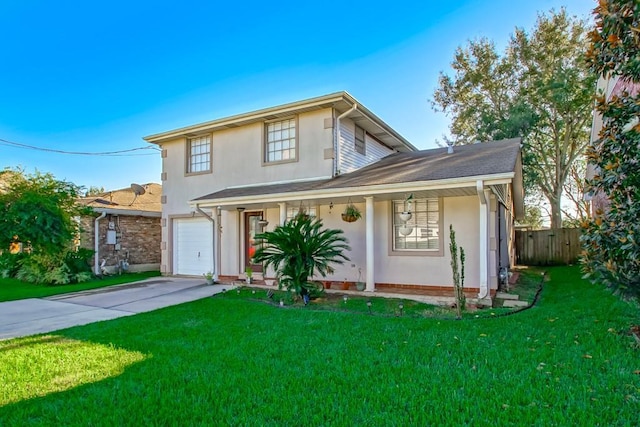 4520 Alphonse St, Metairie, LA 70006 - traditional-style house featuring a garage, concrete driveway, stucco siding, and covered porch