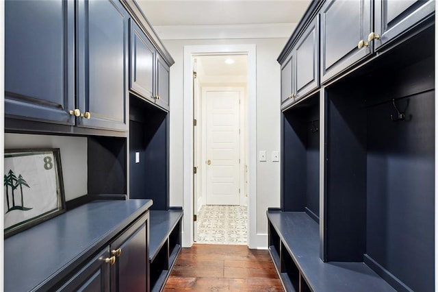 mudroom with dark hardwood / wood-style flooring