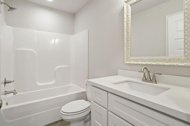 full bathroom featuring shower / tub combination, vanity, and toilet