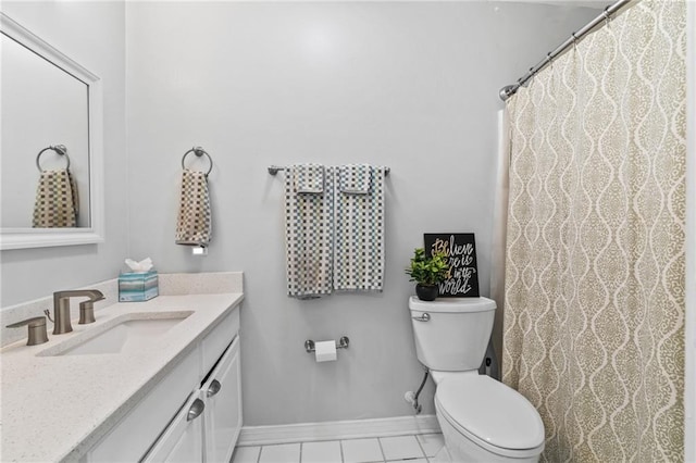 bathroom featuring tile patterned flooring, vanity, and toilet