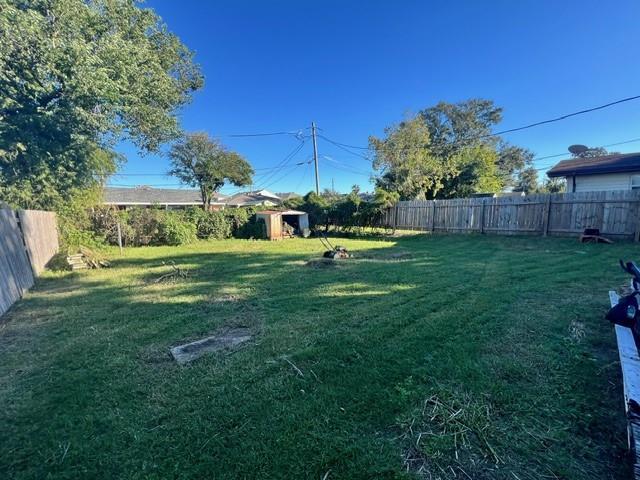 view of yard featuring a storage shed