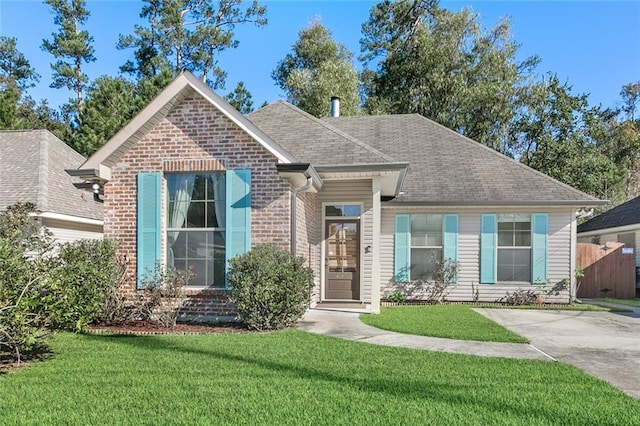 view of front of property featuring a front yard