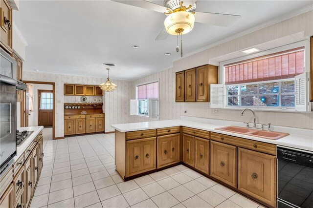 kitchen featuring dishwasher, a healthy amount of sunlight, kitchen peninsula, and sink