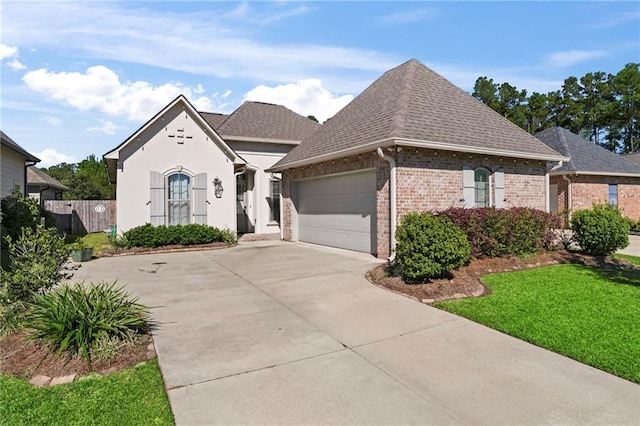 view of front facade with a garage and a front lawn