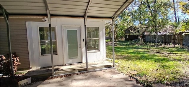 view of outdoor structure with a lawn