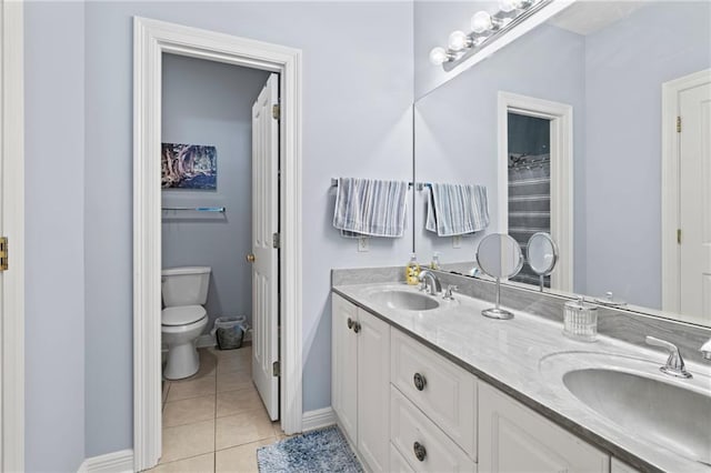 bathroom featuring tile patterned floors, vanity, and toilet