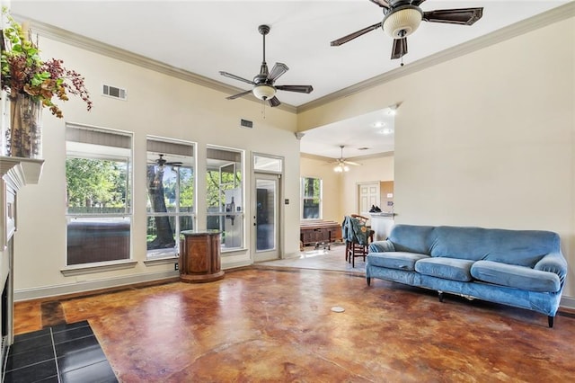 living room featuring ornamental molding