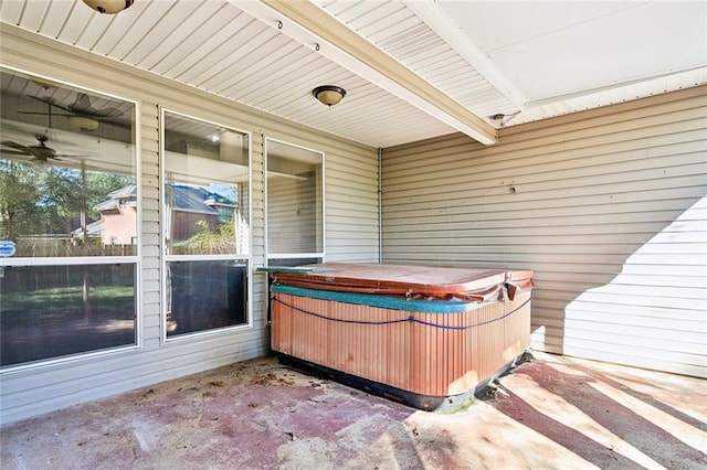 view of patio featuring a hot tub