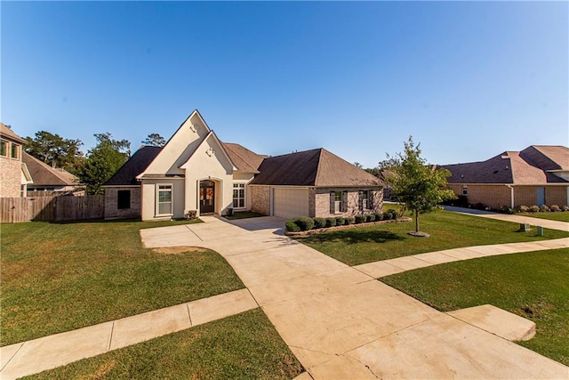 view of front of house with a front lawn and a garage