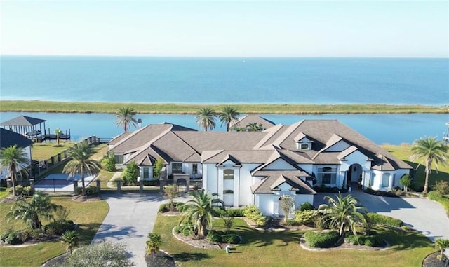 aerial view with a water view