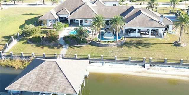 aerial view with a water view