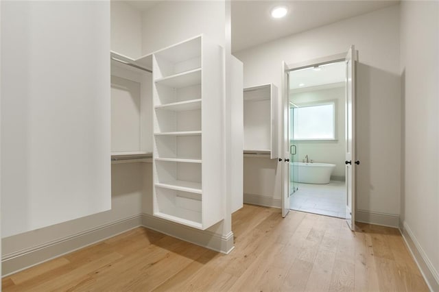 spacious closet featuring light wood-type flooring