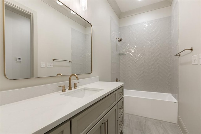 bathroom featuring bathing tub / shower combination and vanity