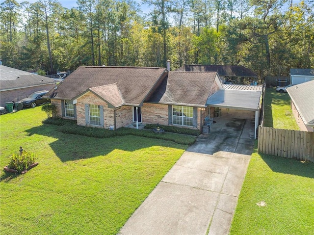 view of front of house with a front lawn and a carport