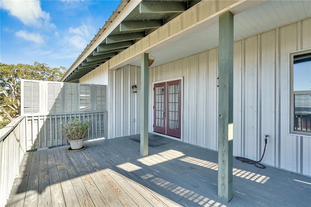 wooden deck with french doors