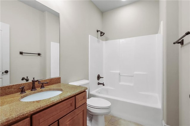 full bathroom featuring tile patterned floors, vanity, shower / bathtub combination, and toilet