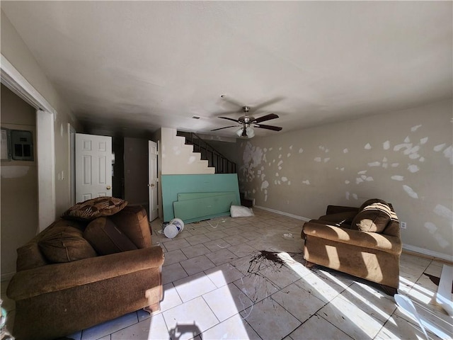 living room with ceiling fan