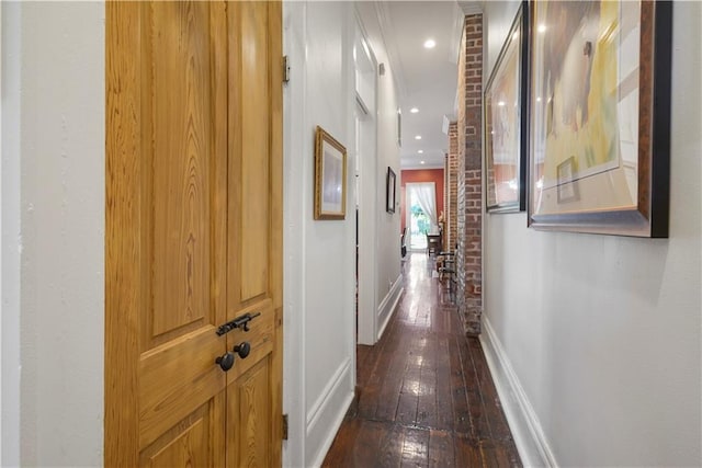 hallway featuring dark wood-type flooring