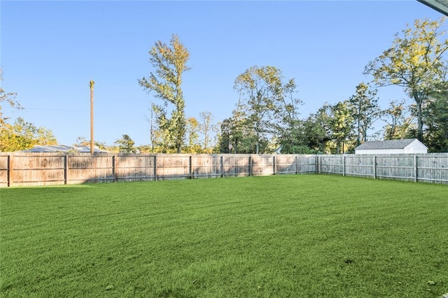 view of yard with a fenced backyard