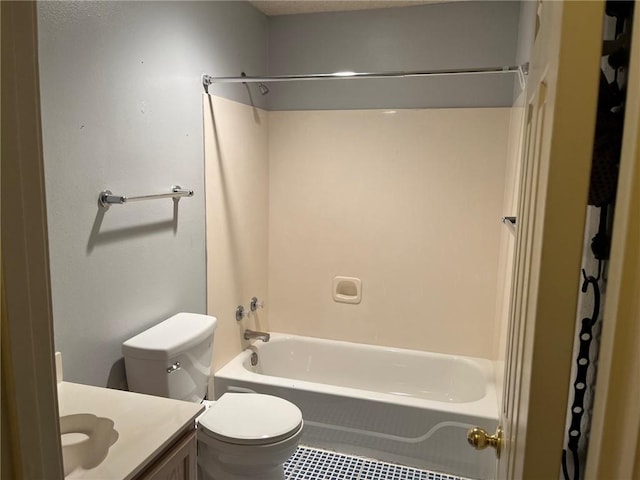 full bathroom featuring tile patterned flooring, shower / tub combination, vanity, and toilet