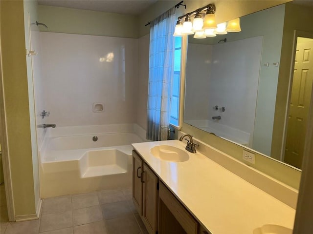 bathroom with tile patterned floors, vanity, and a bath