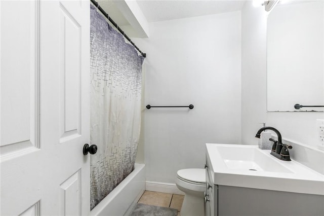 full bathroom featuring tile patterned flooring, vanity, toilet, and shower / tub combo