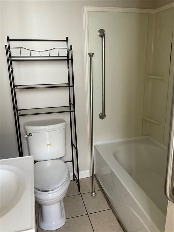 full bathroom featuring tile patterned flooring, vanity, shower / bathtub combination, and toilet