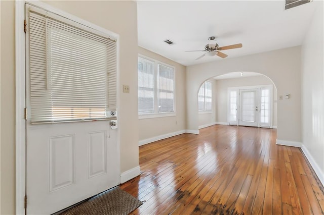 interior space featuring hardwood / wood-style floors and ceiling fan