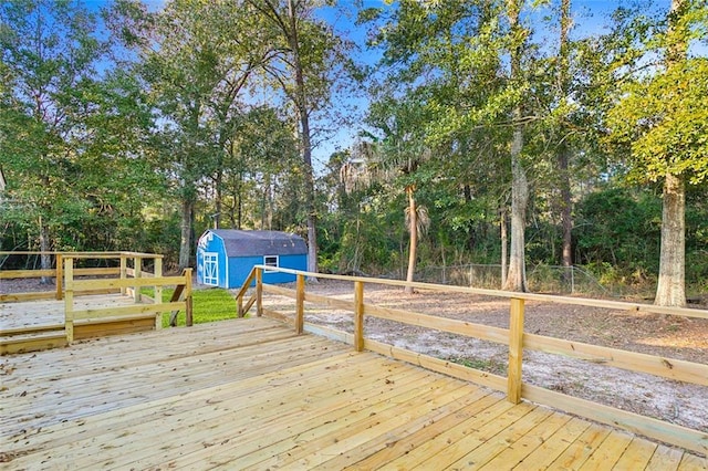 wooden deck with a storage unit