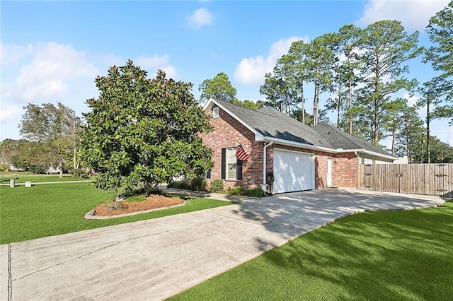 view of front of house featuring a front lawn and a garage