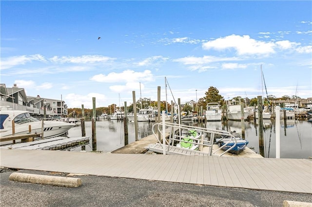 dock area with a water view