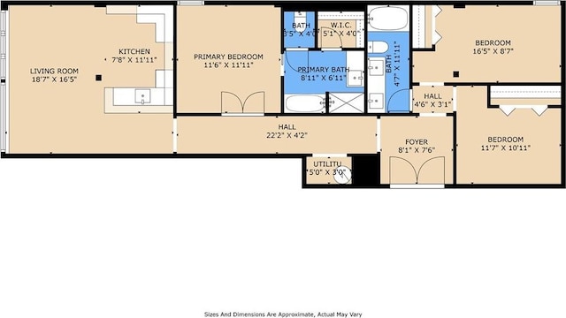 hallway with a wall unit AC, baseboards, and dark tile patterned flooring