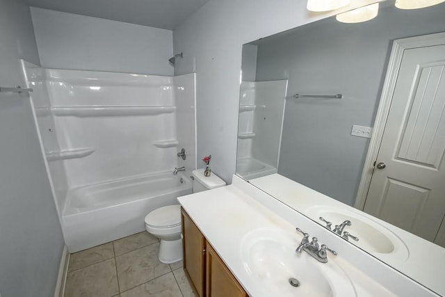 full bathroom with tile patterned floors, vanity, shower / bathtub combination, and toilet