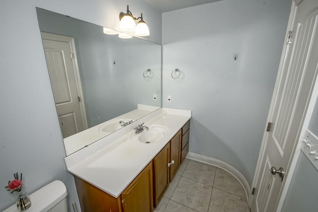 bathroom featuring tile patterned floors, vanity, and toilet