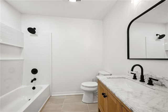 full bathroom with tile patterned flooring, vanity, bathtub / shower combination, and toilet