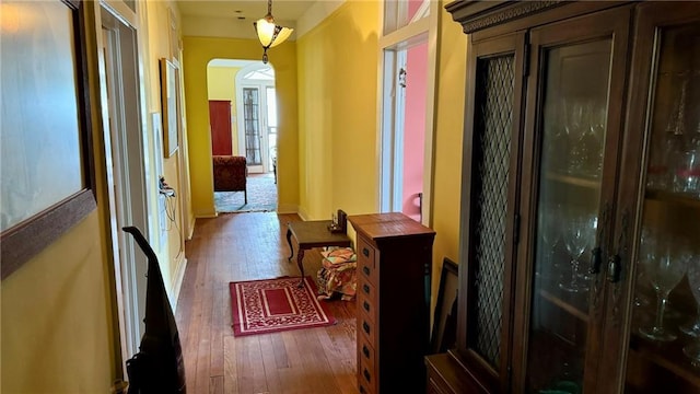 corridor featuring dark hardwood / wood-style flooring