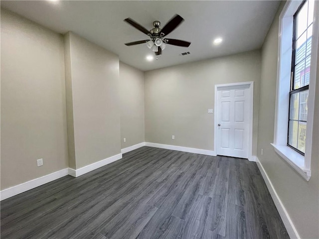 343335 Magnolia St, New Orleans, LA 70115 - spare room with a ceiling fan, dark wood-type flooring, and recessed lighting