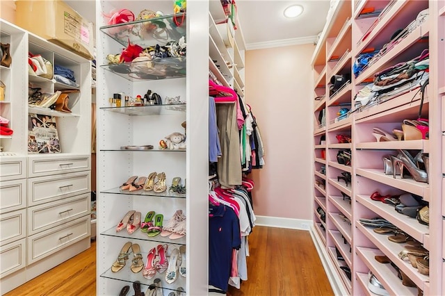 walk in closet featuring light hardwood / wood-style flooring